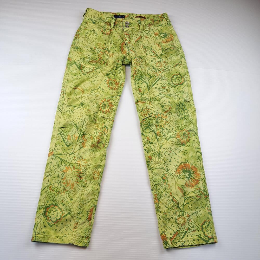 Pilcro Pants Womens 27 Green Floral Chino Straight Twill Stretch Wanderer Ankle